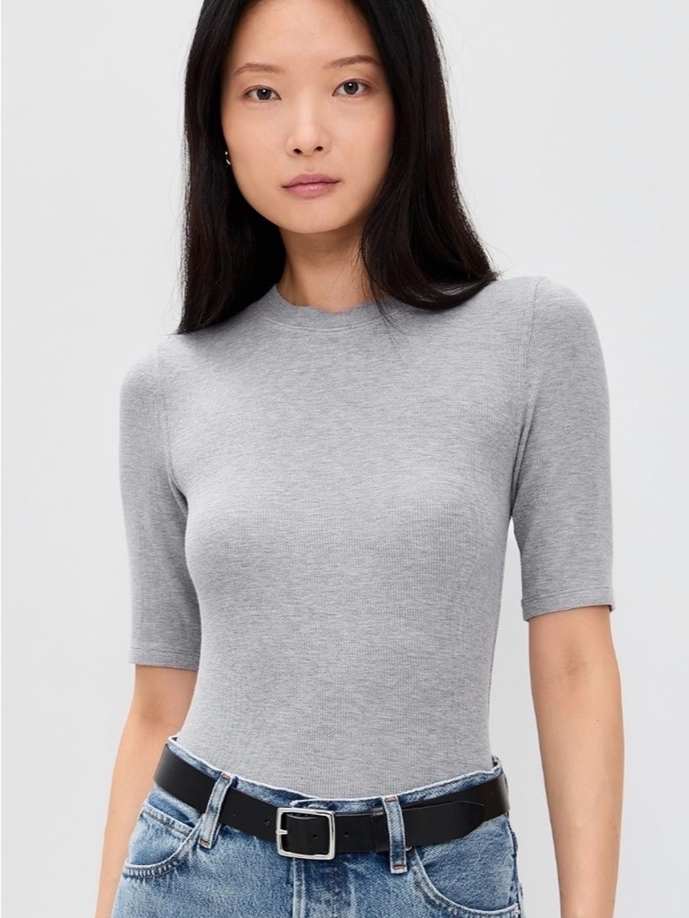 Frame The Heather Rib Crew Tee - Heather Grey NWT